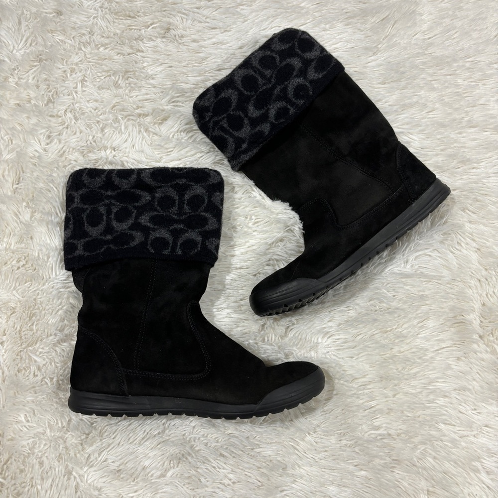 Coach Tatum Black Wool & Suede Leather Winter Boots Size 7.5 - Picture 10 of 10